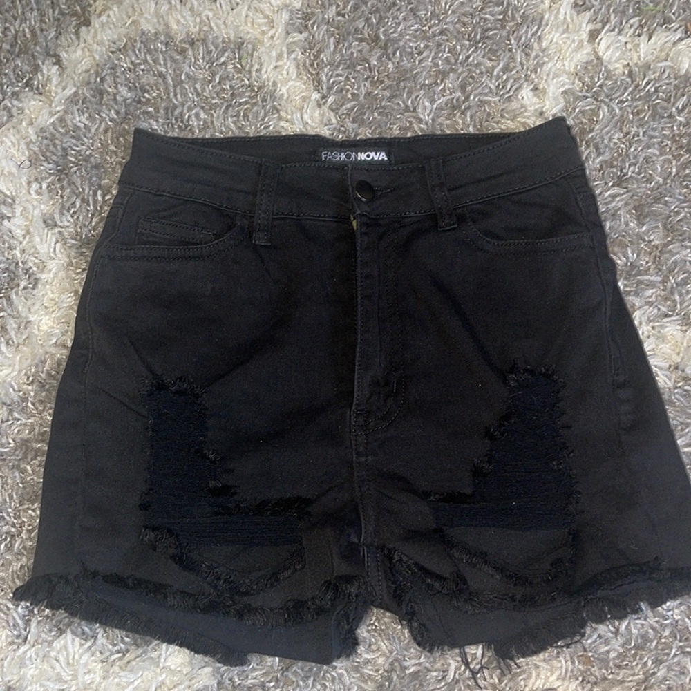 black ripped jean shorts, size 5
